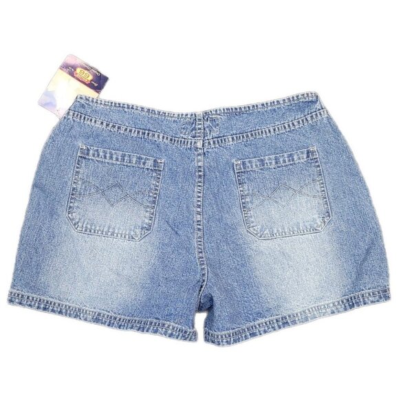 Vintage Y2K 90's Route 66 Size 14 Denim Jean Shorts Drawstring Pockets NOS - Picture 2 of 6